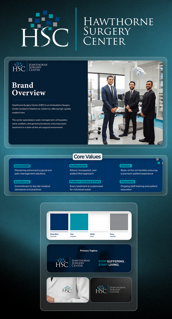 Create an elevated brand identity that reflected the quality, credibility, and personalized care provided by Hawthorne Surgery Center while still feeling approachable to patients.