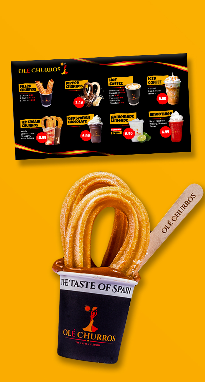 Create a one-page menu that made Olé Churros’ full product offering easy to understand while making each item feel immediately appetizing and worth ordering.